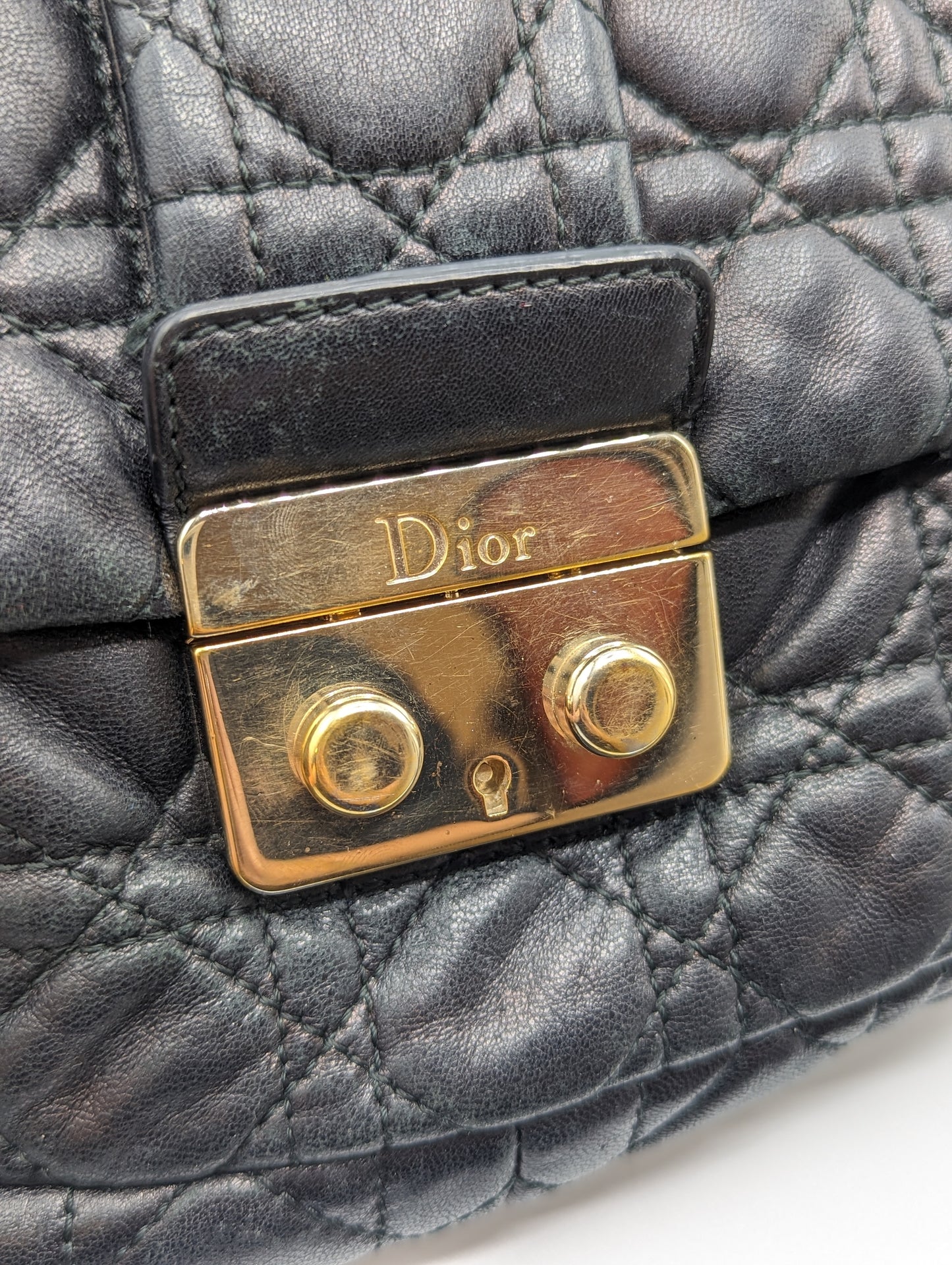 Christian Dior New Lock Black Lambskin Cannage Flap Bag