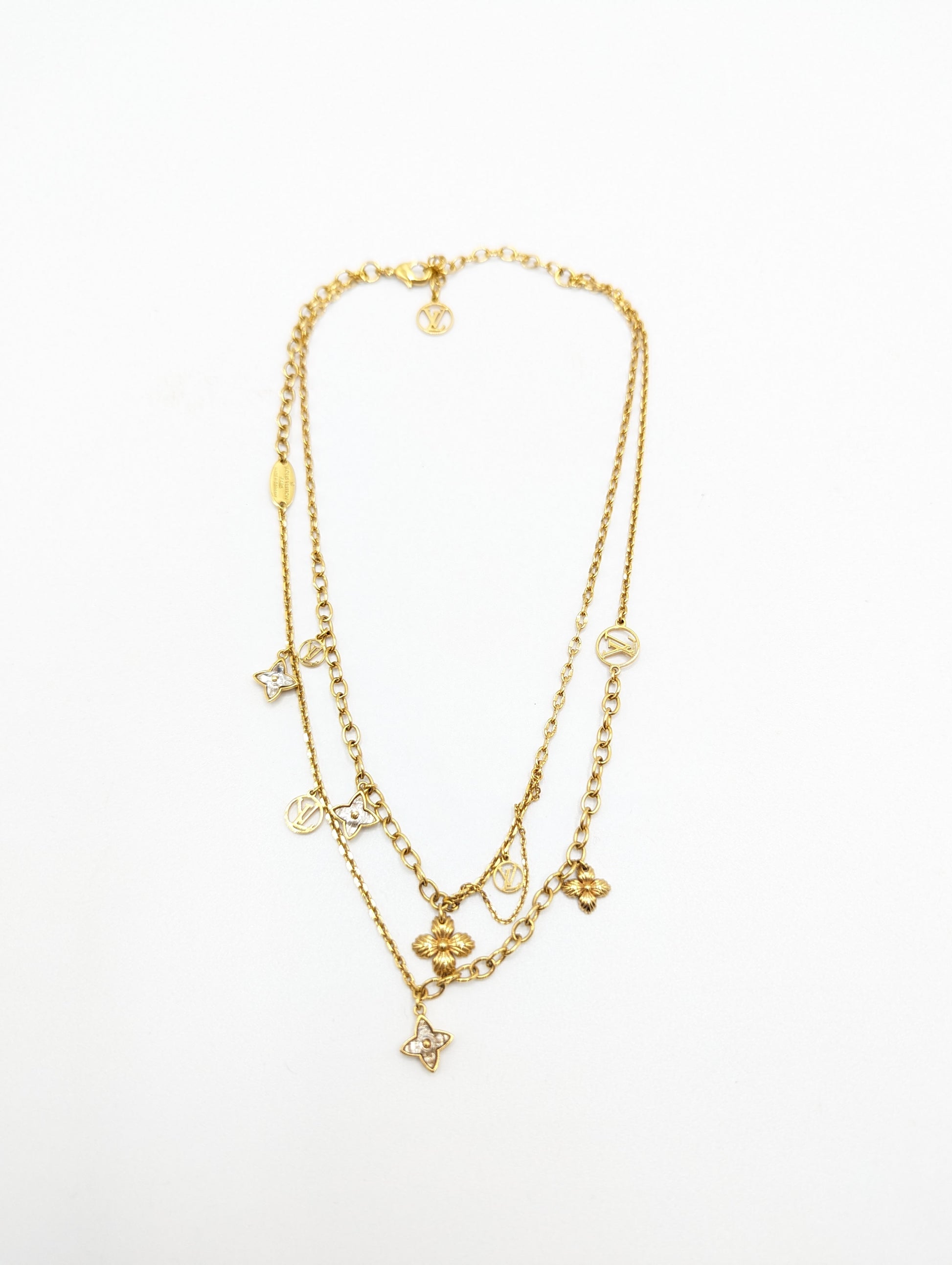 Blooming Strass Double Chain Charm Necklace