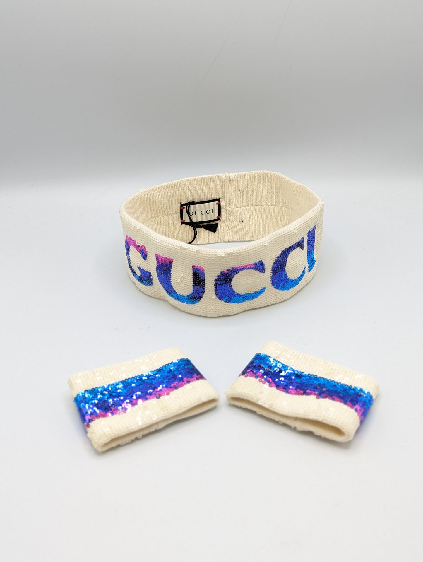 NWT Gucci Sequin Logo Headband & Wrist Set