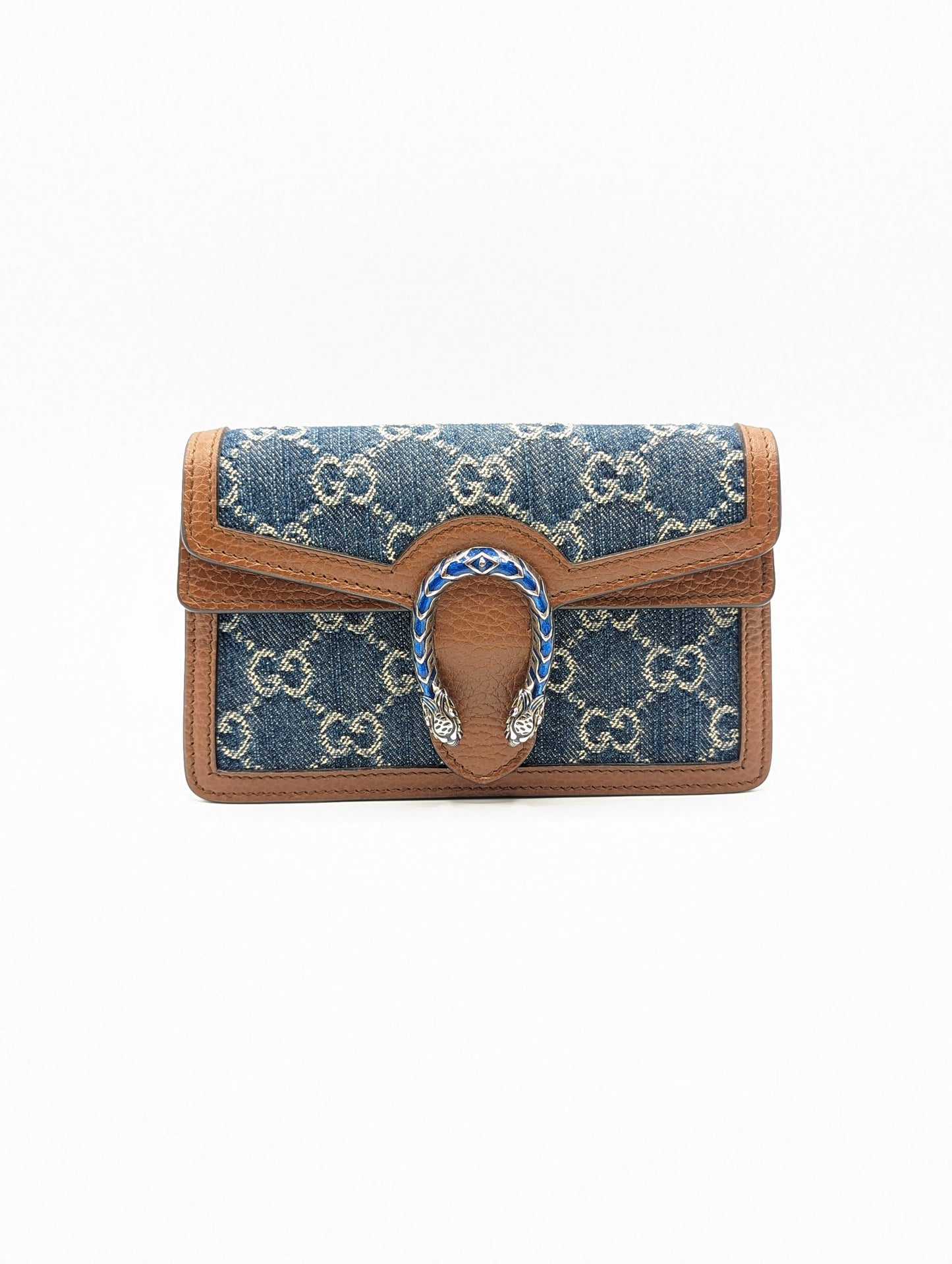 Gucci Denim Monogram Dionysus Super Mini Crossbody Bag
