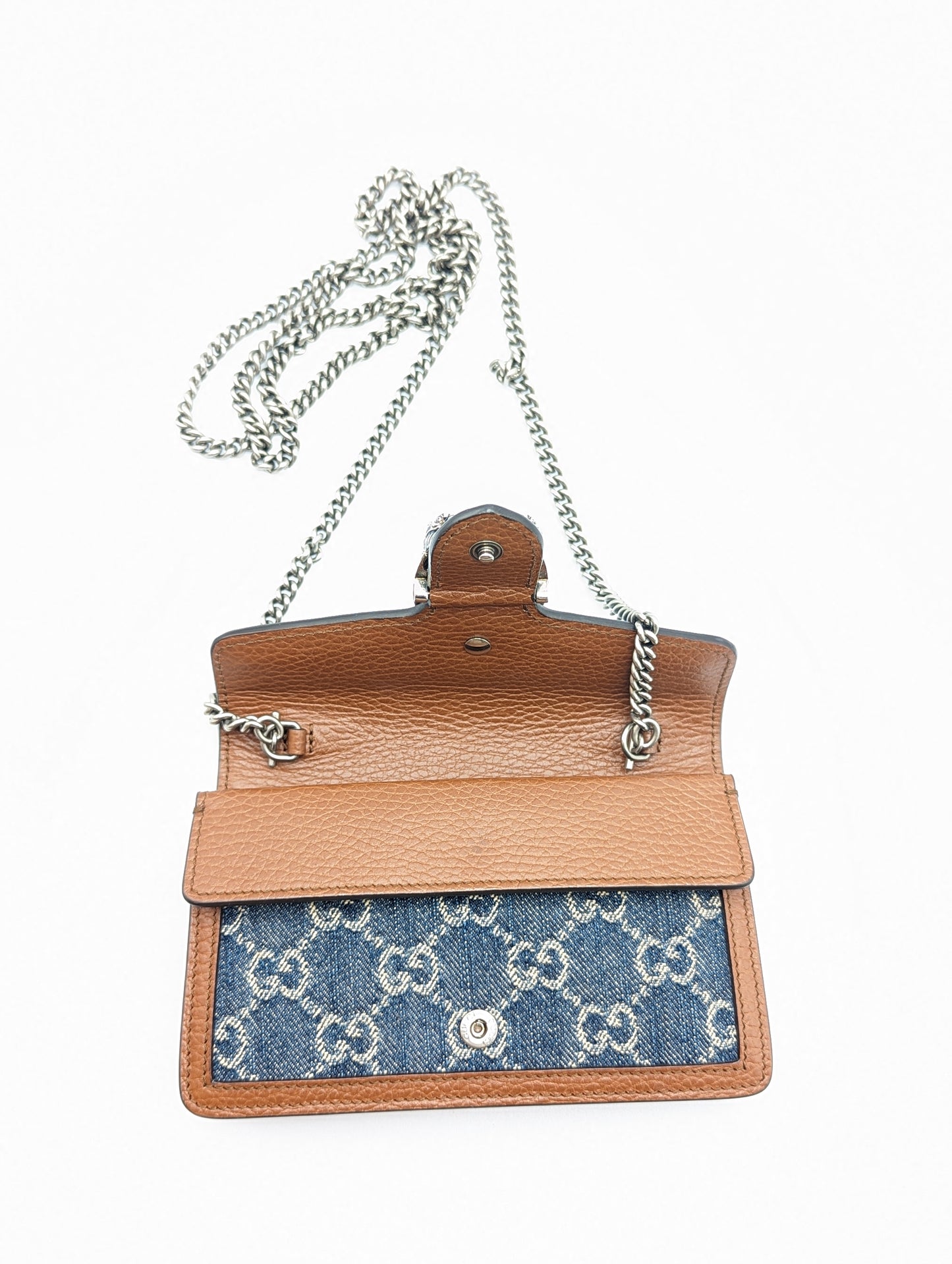 Gucci Denim Monogram Dionysus Super Mini Crossbody Bag