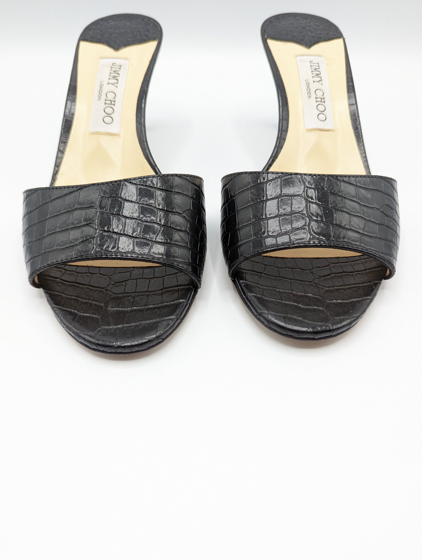 Jimmy Choo Black Croc Embossed Stacey Heels Size 40