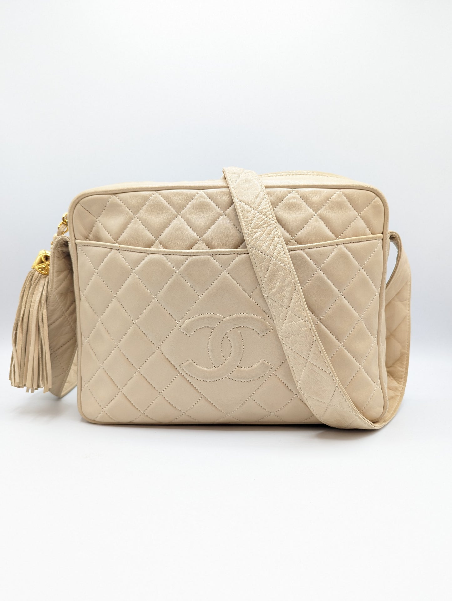 Chanel Beige Quilted Lambskin CC Camera Bag