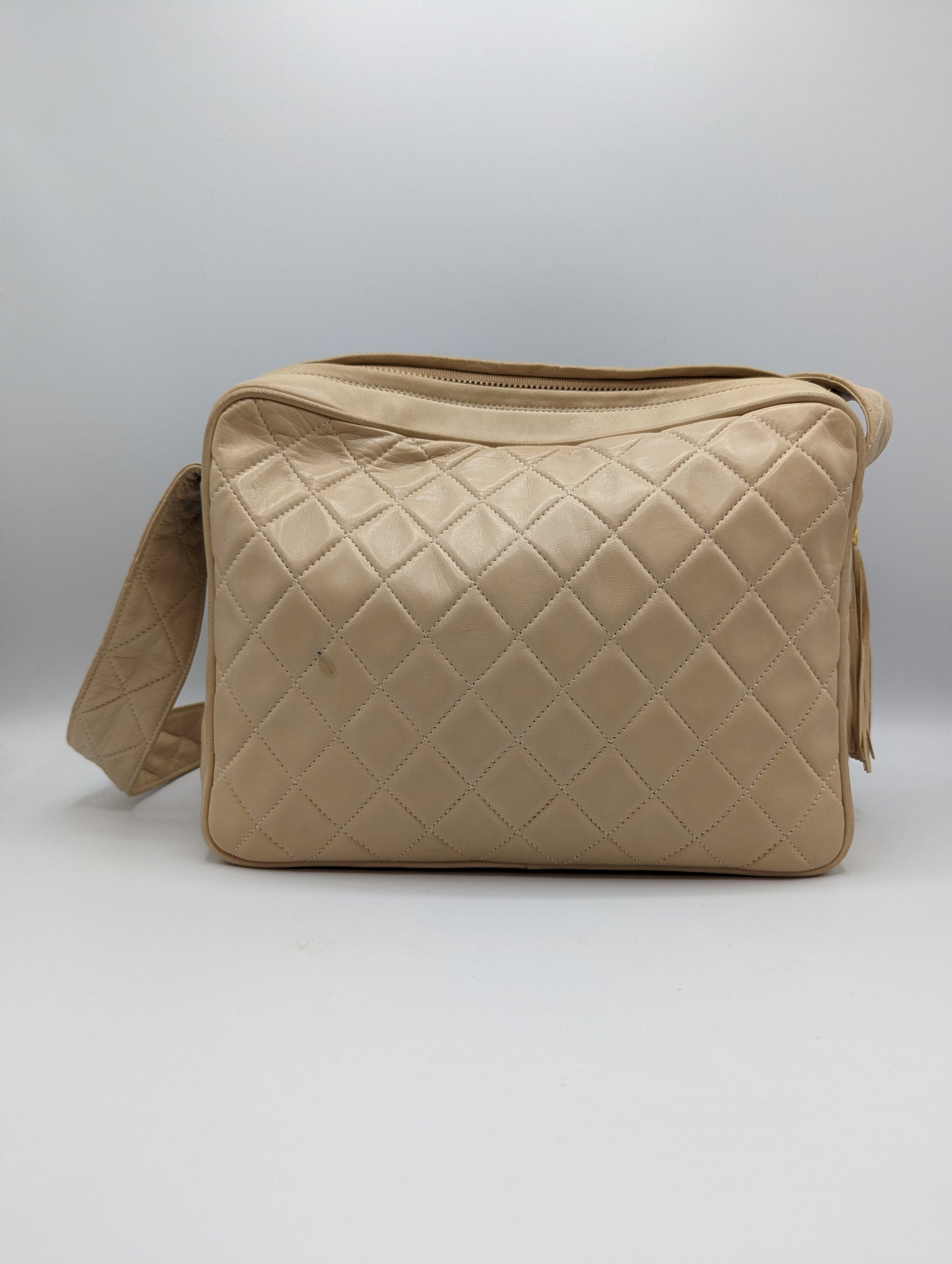 Chanel Beige Quilted Lambskin CC Camera Bag – For The Love of Luxury