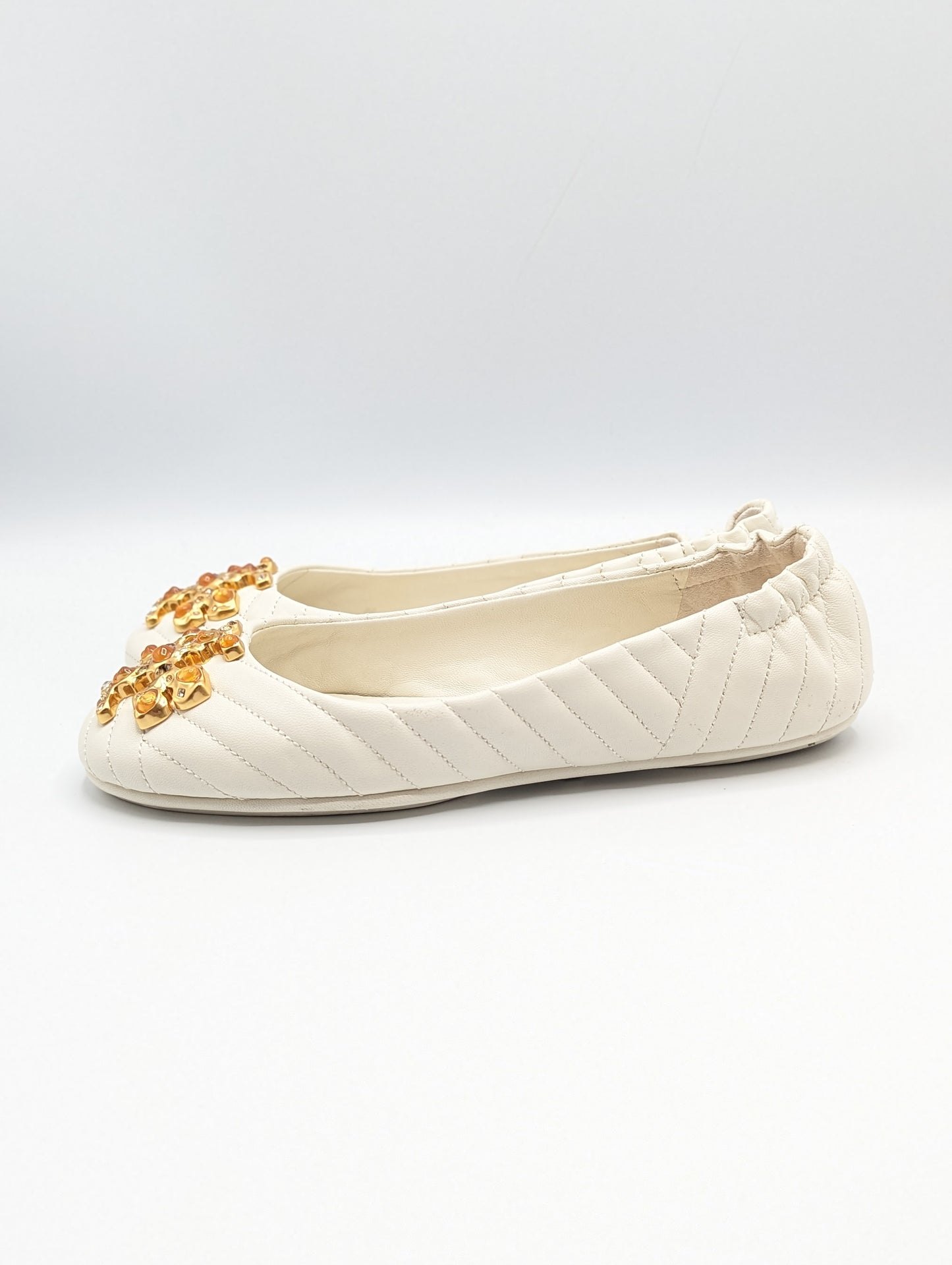 Tory Burch Cream Queens Day Flats Size 7