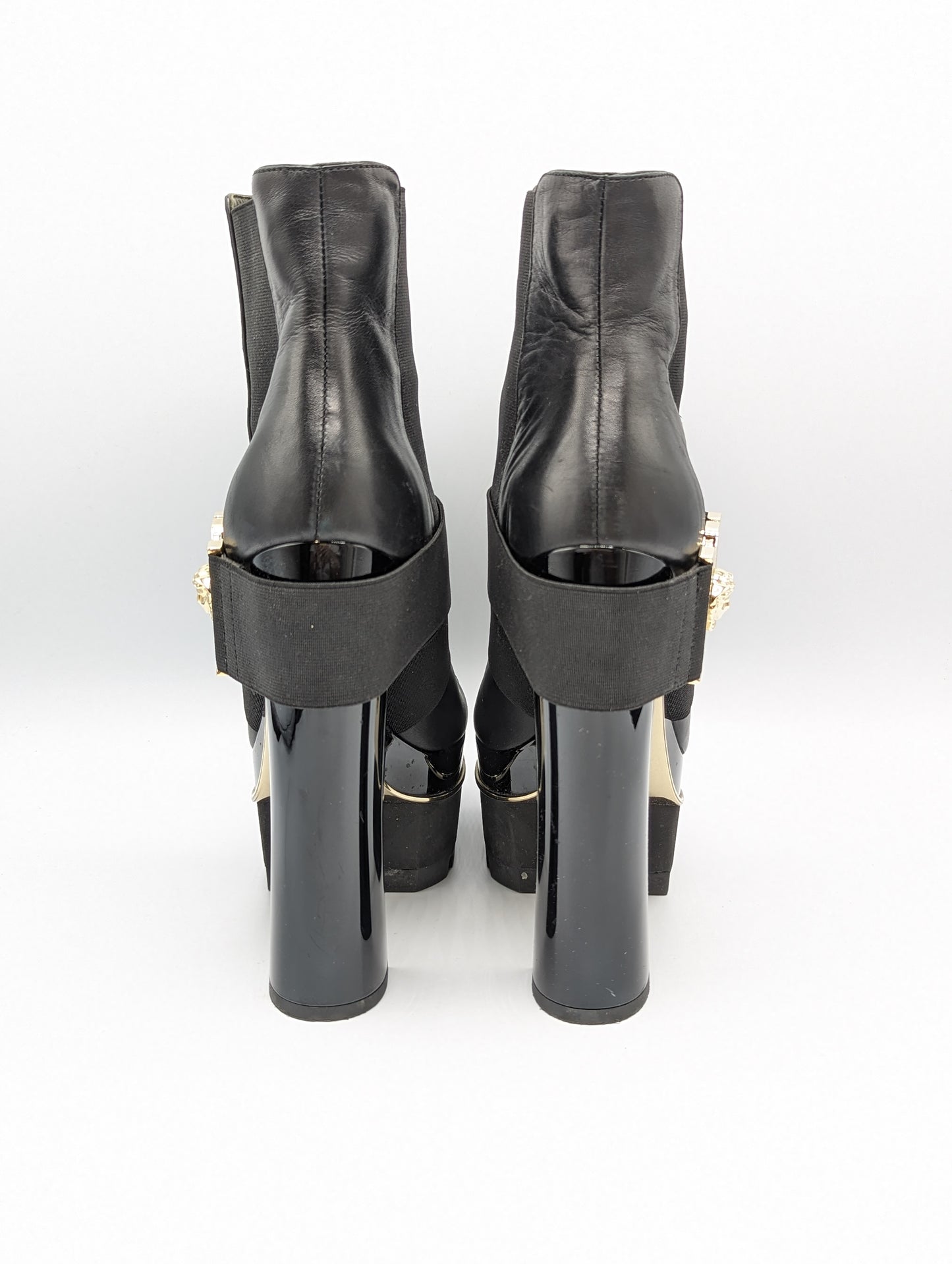Versace Spring 2016 Black Leather Medusa Platform Booties Size 38