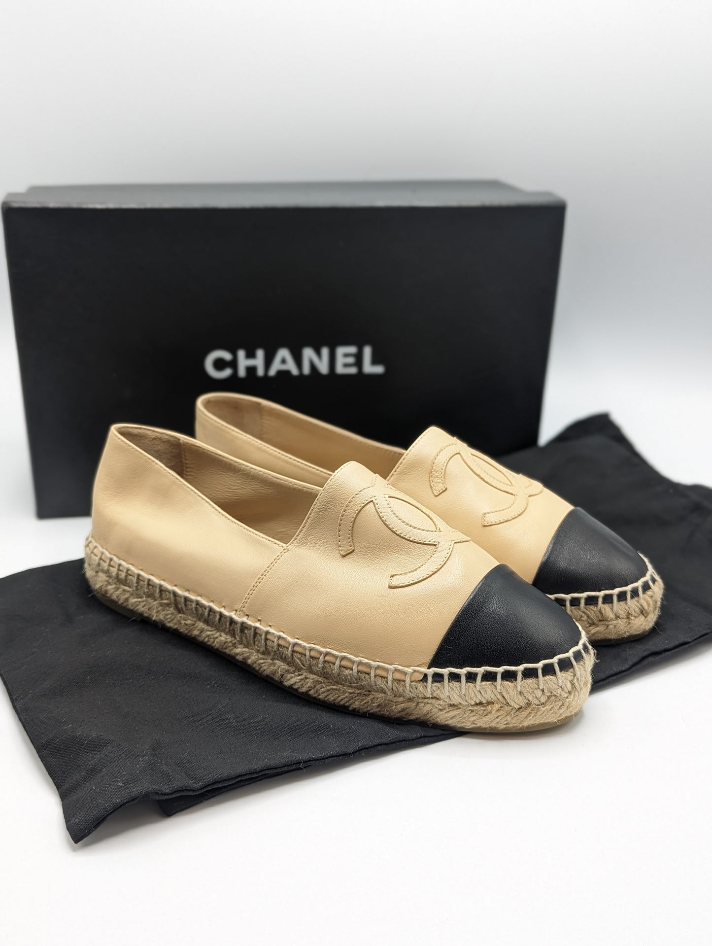 Chanel Beige Lambskin Espadrilles Size 37