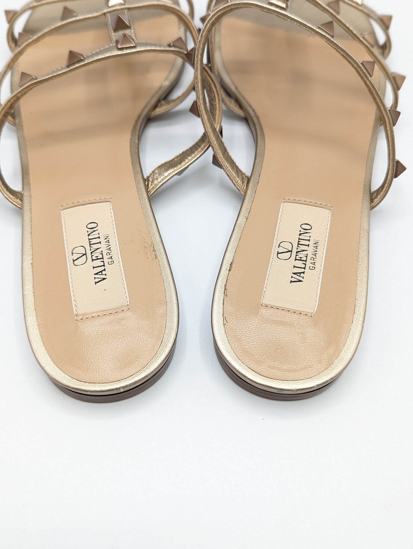 Valentino Garavani Gold Rockstud Slide Sandals Size 38.5