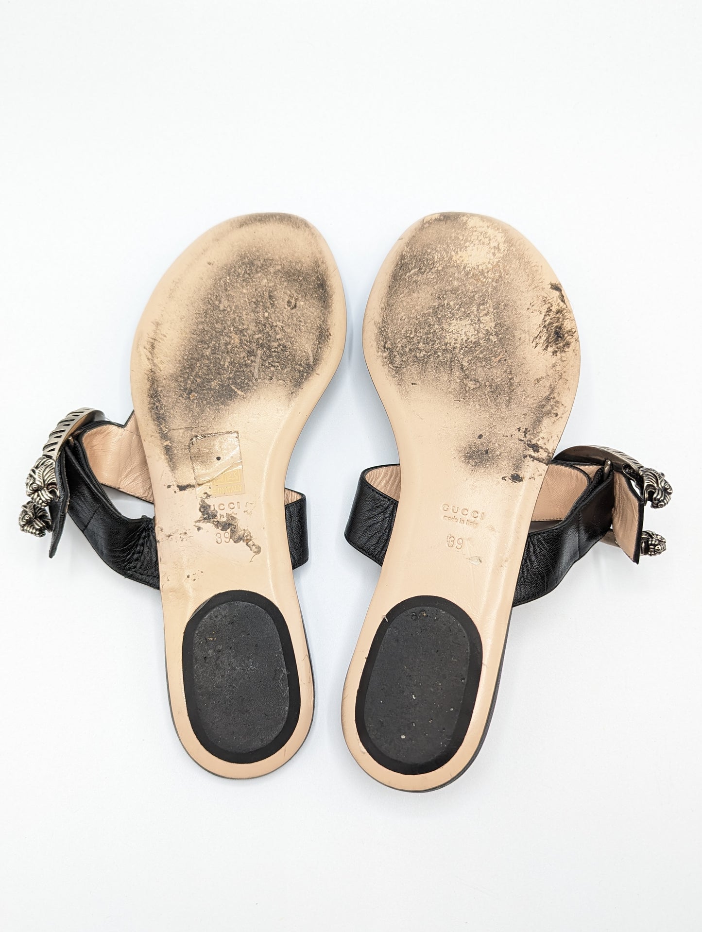 Gucci Dionysus Black Leather Sandals Size 39